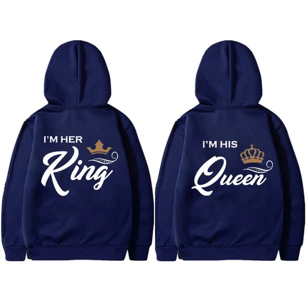 Fashion King & Queen Couple Hoodies Long Sleeve Pullover Couples Matching Outfits