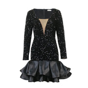 Plus Size Sexy Sequin Dress Black Velvet Deep V Neck