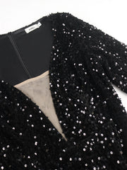 Plus Size Sexy Sequin Dress Black Velvet Deep V Neck