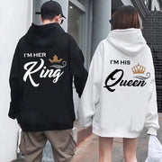 Fashion King & Queen Couple Hoodies Long Sleeve Pullover Couples Matching Outfits