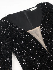 Plus Size Sexy Sequin Dress Black Velvet Deep V Neck