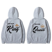 Fashion King & Queen Couple Hoodies Long Sleeve Pullover Couples Matching Outfits