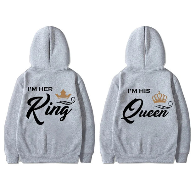 Fashion King & Queen Couple Hoodies Long Sleeve Pullover Couples Matching Outfits