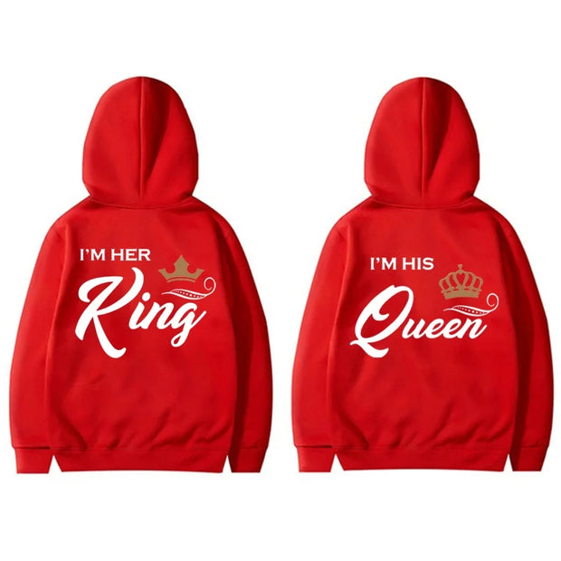 Fashion King & Queen Couple Hoodies Long Sleeve Pullover Couples Matching Outfits