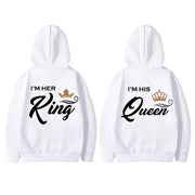 Fashion King & Queen Couple Hoodies Long Sleeve Pullover Couples Matching Outfits