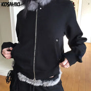 2025 Fur Patchwork Fashion Sweatshirts Vintage Grunge