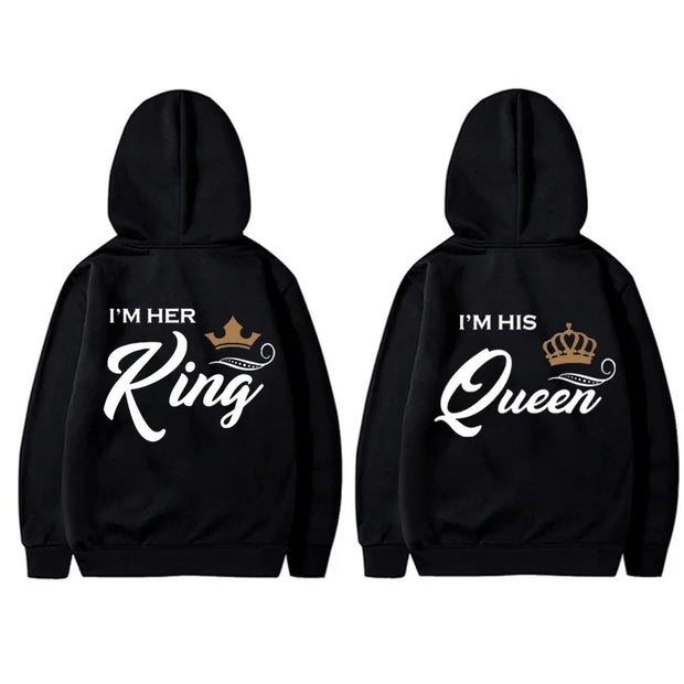 Fashion King & Queen Couple Hoodies Long Sleeve Pullover Couples Matching Outfits