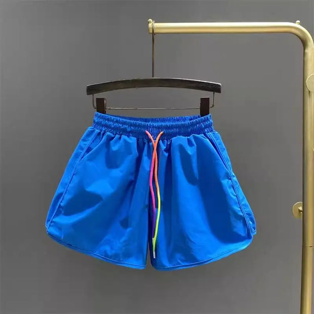 A-line Casual Solid Color Elastic Waist Colour Drawstring All-match Shorts